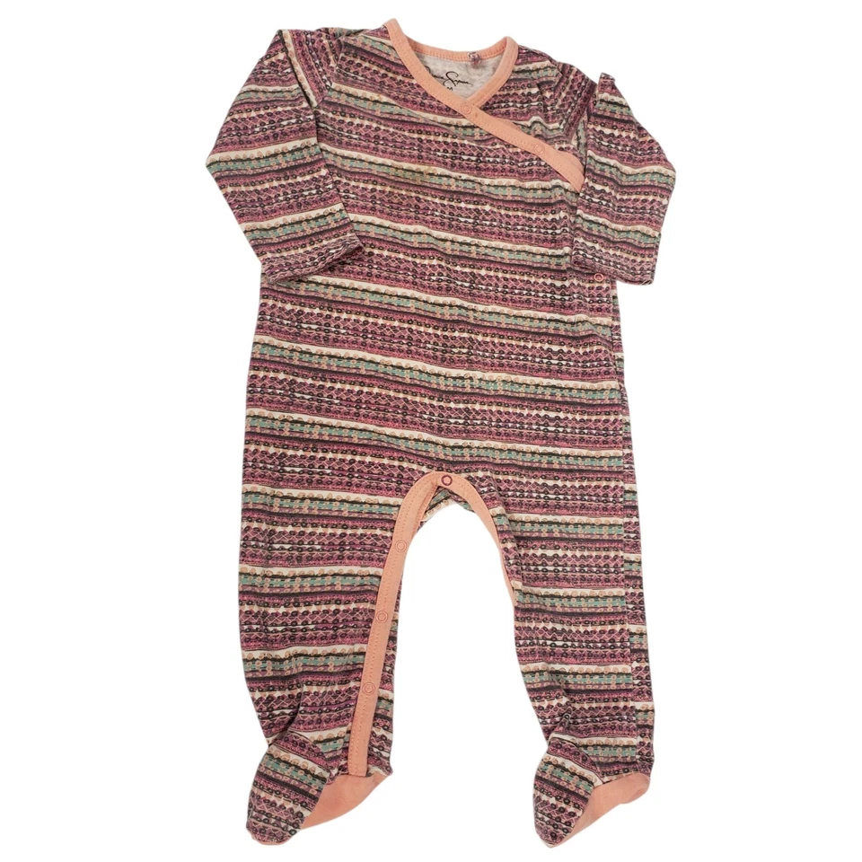 Jessica Simpson Baby Girl Footed Sleeper Pajamas 6/9M Pink Striped - Image 1 of 4