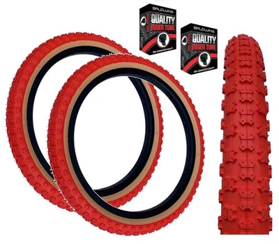 Baldys 20 x 2.125 BMX Mountain Bike RED / TAN WALL Knobby Tread TYREs TUBEs - Image 1 of 4