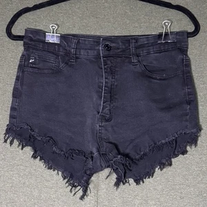 Kancan Shorts Womens W9 28 Black Distressed Denim Mini Cut off Cowgirl - Picture 1 of 6