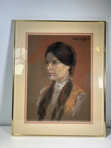 Anita Wolff Pastell auf Papier Portrait einer Frau signiert 1989 Original Kunstwerk - Bild 1 von 10