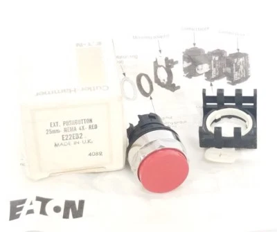 NIB EATON CUTLER-HAMMER E22EB2 EXT. PUSHBUTTON 25MM NEMA 4X RED - Image 1 of 3