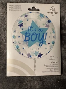 Baby Shower Boy Balloon Gender Reveal Birthday Stars Clear Transparent 18 Inches - Picture 1 of 7