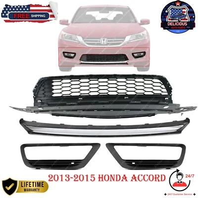 (4PCS) Front Bumper Grille & Fog Light Covers + Trim for 2013-2015 Honda Accord Foto 1 de 4