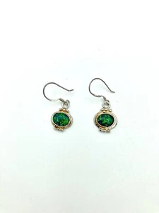 Pendientes de ley firmados FM de colección - Cierre de gancho de piedra verde suroeste - Imagen 1 de 6