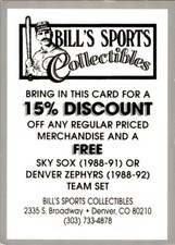 1997 Colorado Springs SkySox All-Time Team Team Issue #NNO Sponsor Discount Card
