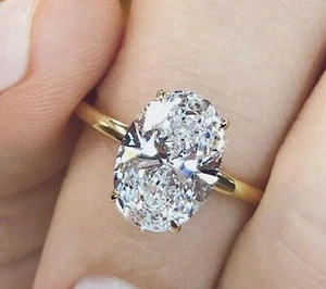 3.5 Ct Oval Cut Solitaire MOISSANITE Engagement Ring Solid 14K Yellow Gold - Picture 1 of 3