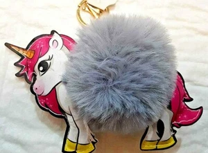 Portachiavi Unicorno Bianco con Pon Pon Grigio 13cm - Nuovo - Foto 1 di 2