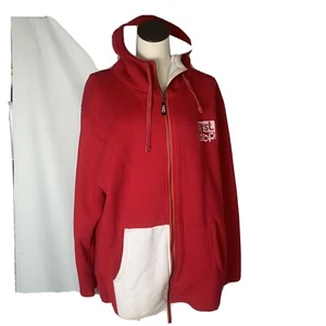 FIRST DROP MENS FULL ZIP RED WHITE HOODED SWEATSHIRT 2x THUMB HOLES - Picture 1 of 12