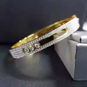 Bangle Bracelet Lab Created 4CT Round Cut Diamond Women's 14k Yellow Gold Plated - Picture 1 of 7