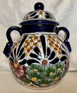 Talavera Pottery Ginger/ Cookie Jar Hand Painted Garay Pottery Mexico 8.5” W Lid - Picture 1 of 6