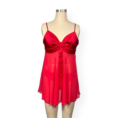 UNDERCOVER Victoria Secret Babydoll Vestito Slip Piccolo Rosso Trasparente Y2K Vintage