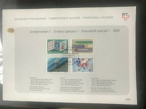 Svizzera 1990 foglio primo giorno set 409 francobolli speciali I ferrovia hockey su ghiaccio - Foto 1 di 1