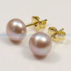 7-12mm Real Freshwater Natural White Pink Pearl 14k Gold Plated Stud Earrings