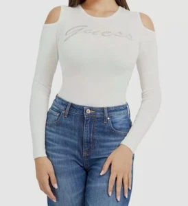 Guess Women's Ivory Rhinestones Front Logo Sweater Size XS - Picture 1 of 1