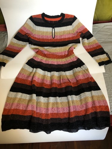 Abito donna Fendi nuovo senza etichette maglia righe larghe lurex misto lana cashmere US6 IT42 Italia