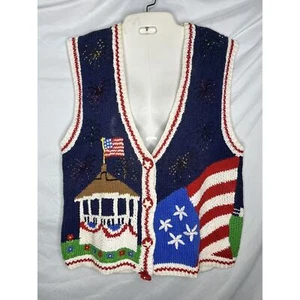 BellePointe Knit Sweater Vest USA Patriotic Beaded Size Small Vintage 1990s - Picture 1 of 12
