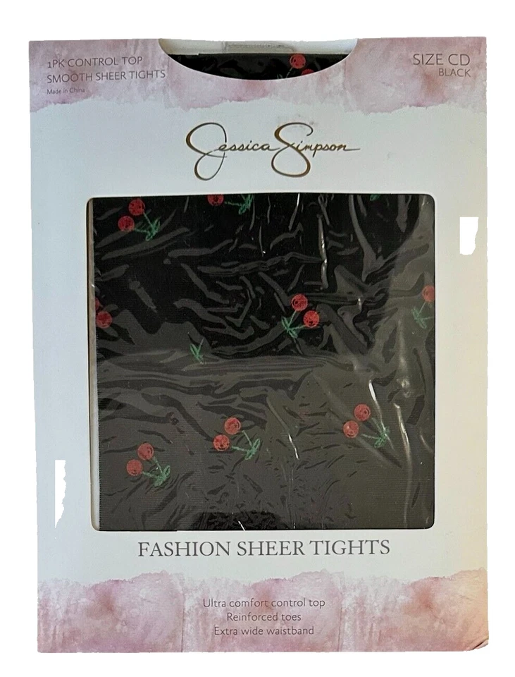 Medias transparentes Jessica Simpson diseño estampado cereza control top talla mediana CD negras Foto 1 de 4