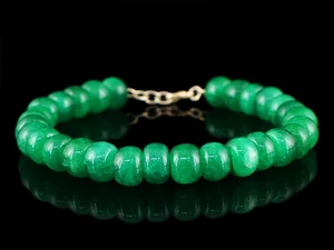 150.00 CTS EARTH MINED GREEN EMERALD ROUND SHAPE BEADS HAND MADE BRACELET (RS) - Picture 1 of 2