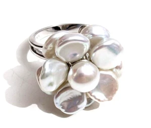 Lovely Honora Multi Pearl Flower Cluster Sterling Silver RIng Size 10 ~MANY MORE - Picture 1 of 14