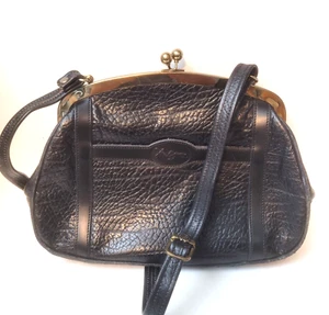John Romain 70er Style Leder Handtasche schwarz strukturiert verstellbarer Riemen - Bild 1 von 6