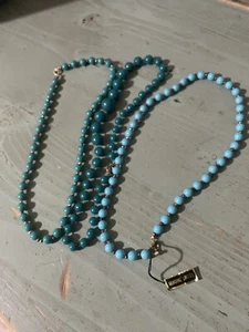 x3 COLLANE DONNA LUCITE GENUINE Collar CELESTE VERDE SMERALDO PERLINE - Foto 1 di 6