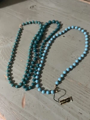 x3 COLLANE DONNA LUCITE GENUINE Collar CELESTE VERDE SMERALDO PERLINE - Immagine 1 di 4