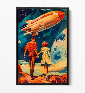 POSTER DA VIAGGIO VINTAGE RETROFUTURO - EFFETTO GALLEGGIANTE INCORNICIATO TELA STAMPA ARTE DA PARETE - Foto 1 di 12