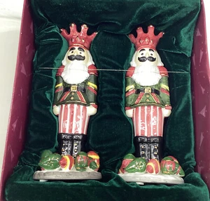 VTG. Classic Traditions Ceramic Taper Nutcracker Candle Holders 24K Gold Accents - Picture 1 of 10