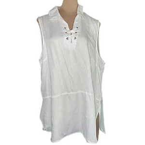 Jones New York cream Sleeveless Collared Tie Neck Split Curved Hem Tunic new SM - Picture 1 of 9