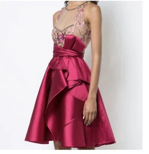 NWT Marchesa Notte Draped Mikado Fuchsia Cocktail Dress Size 4 /Small - Picture 1 of 9
