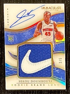 2019-20 Sekou Doumbouya IMMACULATE ROOKIE AUTO PATCH /5 NIKE SWOOSH RPA - Image 1 of 2