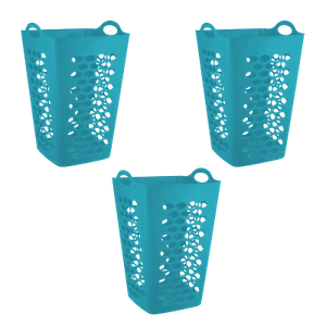 Flexible Plastic Square Laundry Hamper, 3 Pack, Teal - Picture 1 of 17
