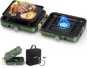 2-Burner Foldable Camping Stove with Griddle (Textured & Smooth) and Carrying Ba - Picture 1 of 12