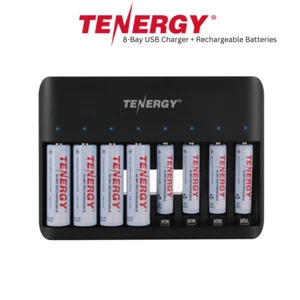Tenergy TN477U 8-Bay NiMH Charger + 4x 2500mAh AA and 4x 1000mah AAA Batteries - Picture 1 of 9
