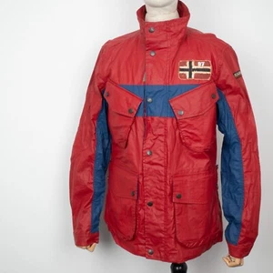 NAPAPIJRI Men's Red Full-Zip 100% Linen Multipocket Motorcycle Jacket Size L - Picture 1 of 17