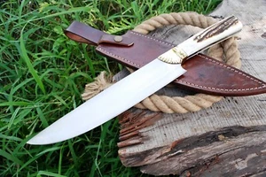 STAG ANTLER CUSTOM HANDMADE SURVIVAL CAMPING HUNTING FORGED BLADE BOWIE KNIFE  - Picture 1 of 5