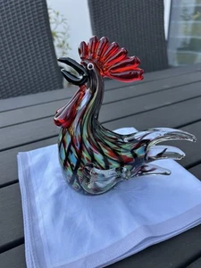 Glasskulptur Glas Hahn  im Murano-Stil Tier Kunst Figur Bunter Hahn - Bild 1 von 6