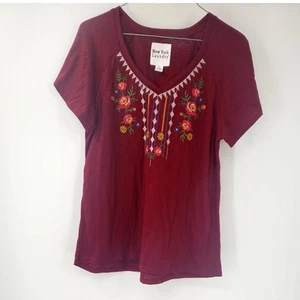 NEW YORK LAUNDRY Short Sleeve Embroidered Floral Top Womens Size Medium M - Picture 1 of 4