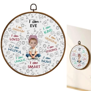 I Am Enough, Loved, Helpful, Unique - Art,Personalized Round Framed Wall Art, - Picture 1 of 9