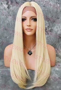 Peluca Rubia Clara Larga Recta Calor OK Encaje Frontal Mezcla Cabello Humano EVEU 613 - Imagen 1 de 6