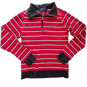 Polo by Ralph Lauren Sweater Boys Medium 10-12 Red Black Stripe 1/4 Zip Pullover - Picture 1 of 6