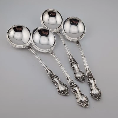 Juego de 4 cucharas de sopa Watson Meadow Rose de plata esterlina crema - 6 1/4" Foto 1 de 3