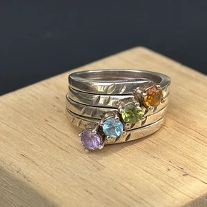 RAR Silpada 925 Sterling Silber Multi Edelstein Vorsteckringe 4er Set Größe 7,5 - Bild 1 von 7