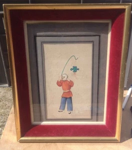 Estampe chinoise "l'homme au cerf volant" sur papier de riz | Très bon état - Picture 1 of 3