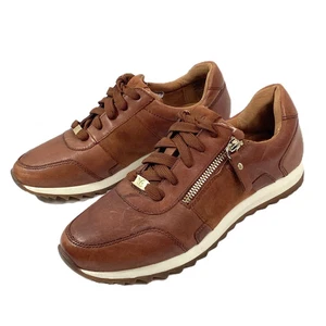 Caprice Mila 3600-29 Cognac Brown Leather Side Zip Trainers 6.5 / 39 NWOT - Picture 1 of 11