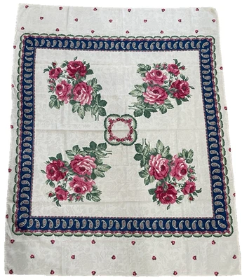 Vintage Pink Rose Bouquet Brocade Scarf or Small Tablecloth 34x44" - Image 1 of 4