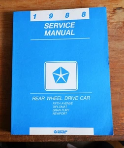 OEM 1988 Service Manual Rear Wheel Drive Gran Fury 5th Ave Diplomat Newport - Picture 1 of 3