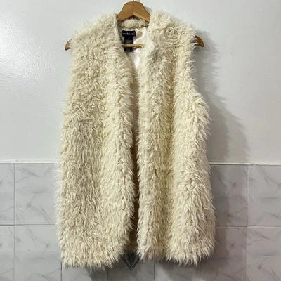 Chaleco Sherpa Grande Y2K Boho Chic Sello Vintage Crema Penny Lane Piel Sintética Foto 1 de 4