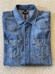 Diesel Barstow Western Slim Fit Pearl Snap Denim Shirt Men's Size M (D4281) - Picture 1 of 11