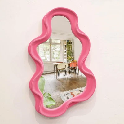 Espelho de parede assimétrico ondulado decoração, toque de veludo, bandeja decorativa, rosa, feminino - Imagem 1 de 4